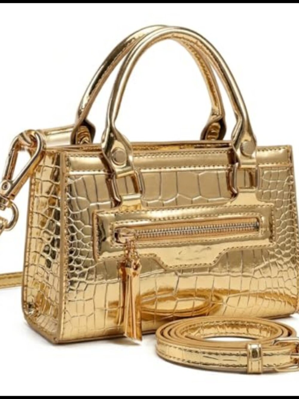 Croc Embossed Faux Leather Mini Crossbody Bag Detachable Chain Strap Evening